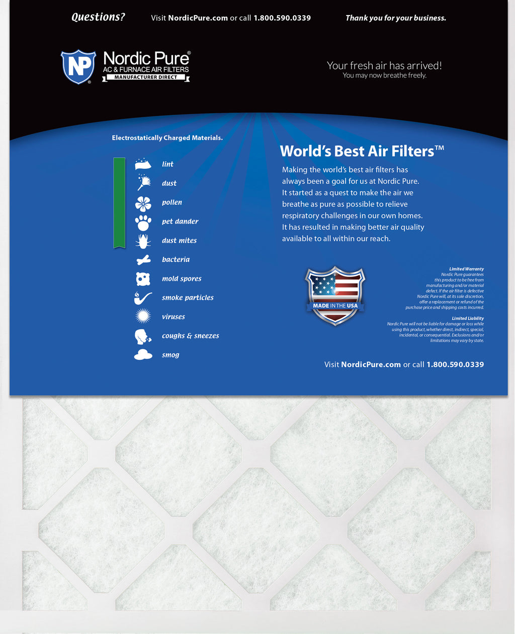 16x16x1 Pure Green Eco-Friendly AC Furnace Air Filters