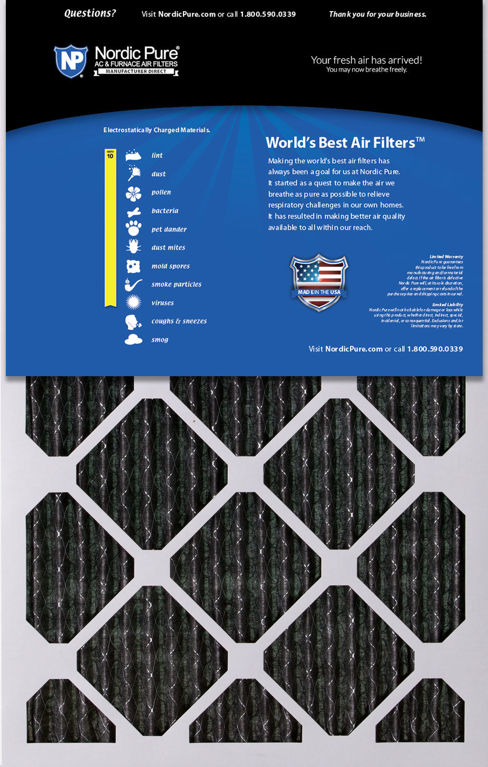 16 1/4x21 1/4x1 Exact MERV 10 Plus Carbon AC Furnace Filters