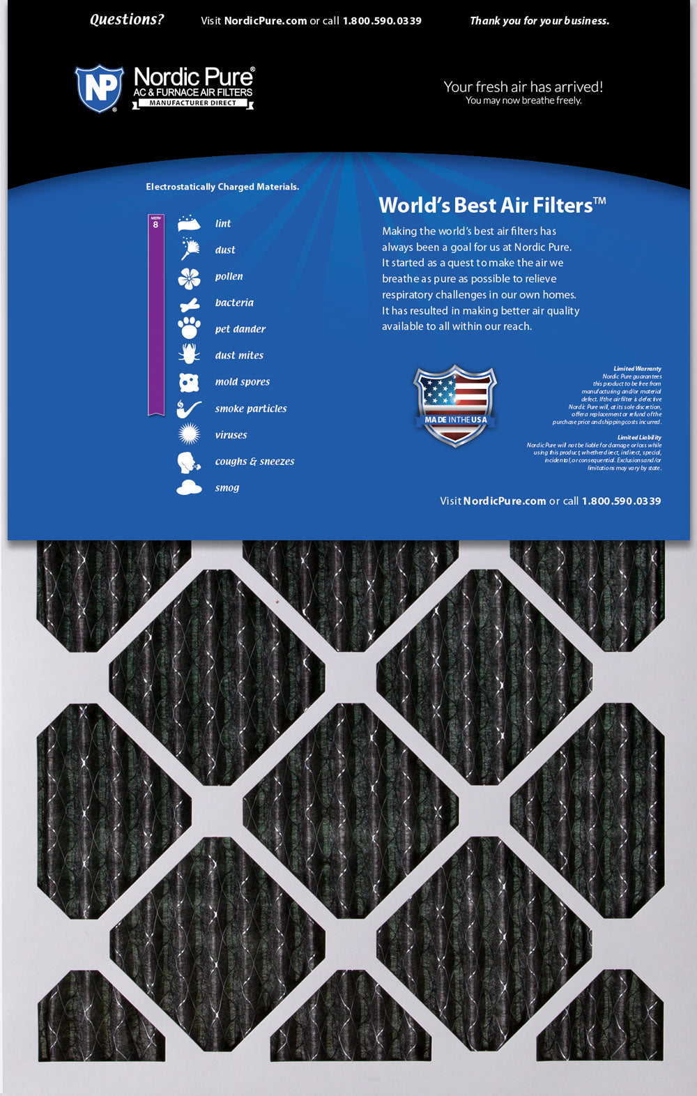 6x10x1 Exact MERV 8 Plus Carbon AC Furnace Filters