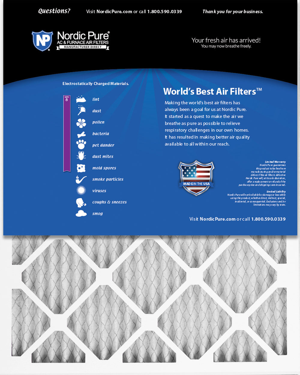 6x16x1 MERV 8 AC Furnace Filters