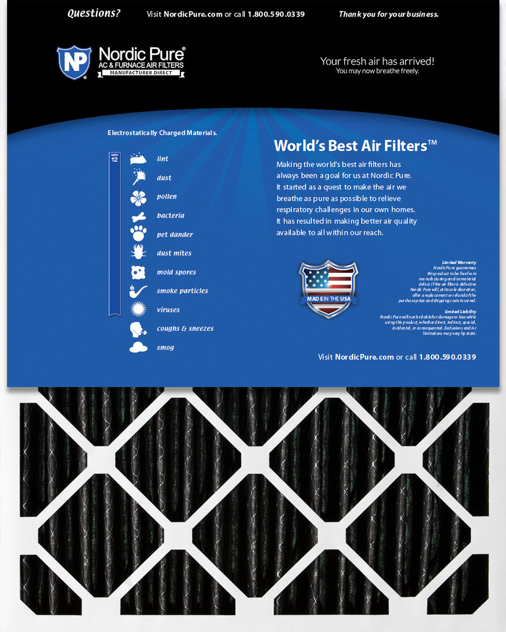 12x24x4 (3 5/8) Furnace Air Filters MERV 12 Pleated Plus Carbon