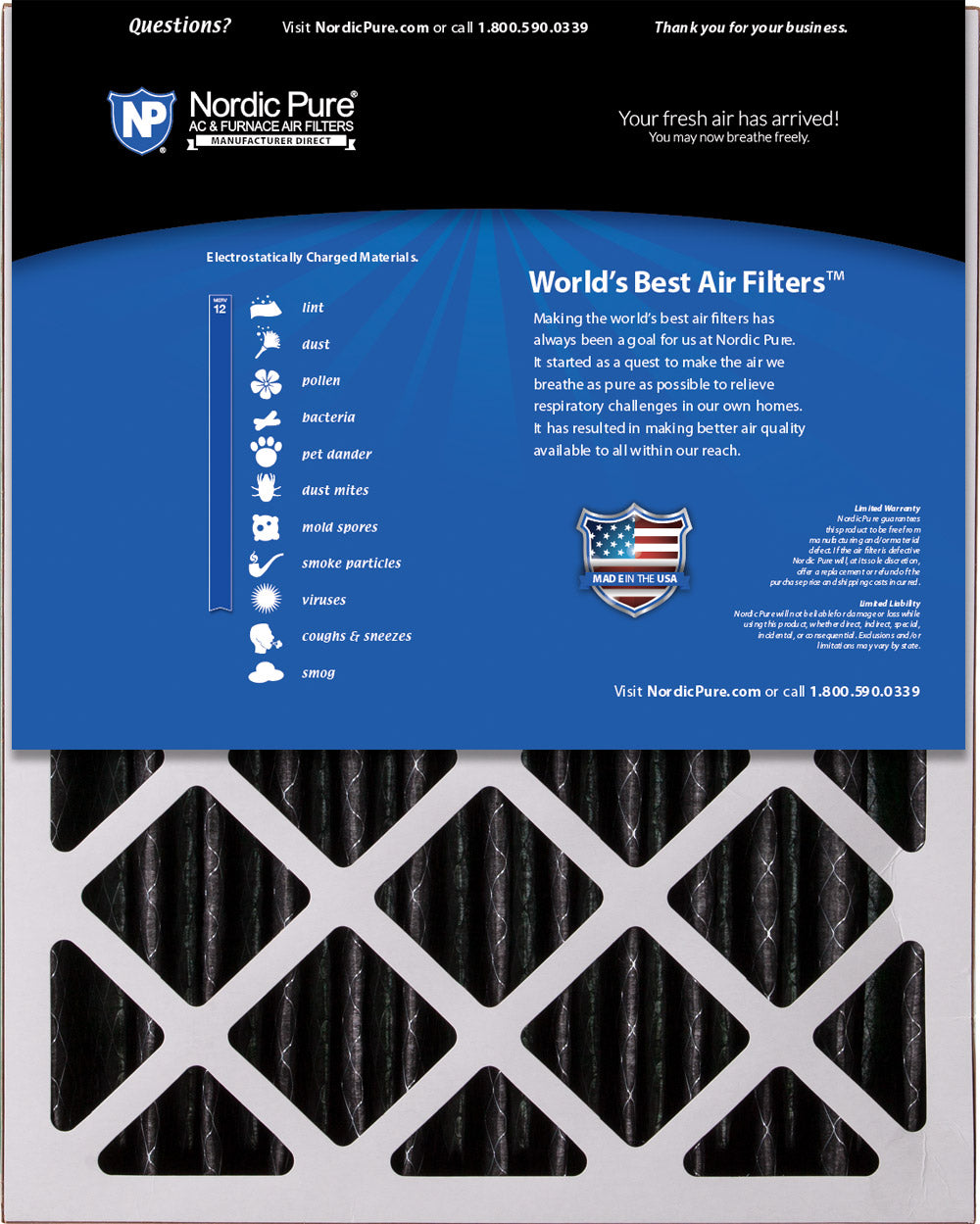 16x20x5 (4 3/8) Honeywell/Lennox Replacement Air Filters MERV 12 Pleated Plus Carbon