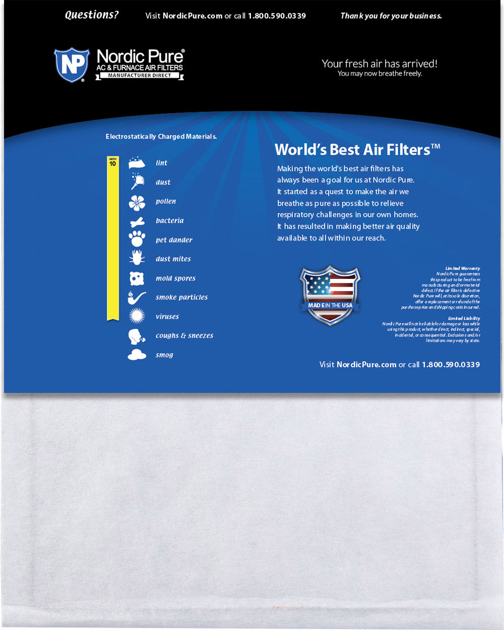 14x30x0.5 Half Inch Panel MERV 10 Air Filter