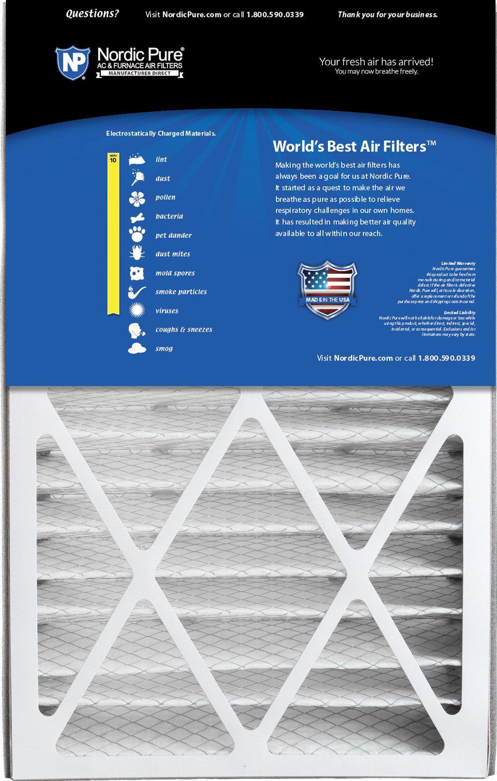 Air Bear 16x25x5 (4 7/8) Replacement 255649-105 MERV 10 Air Filters