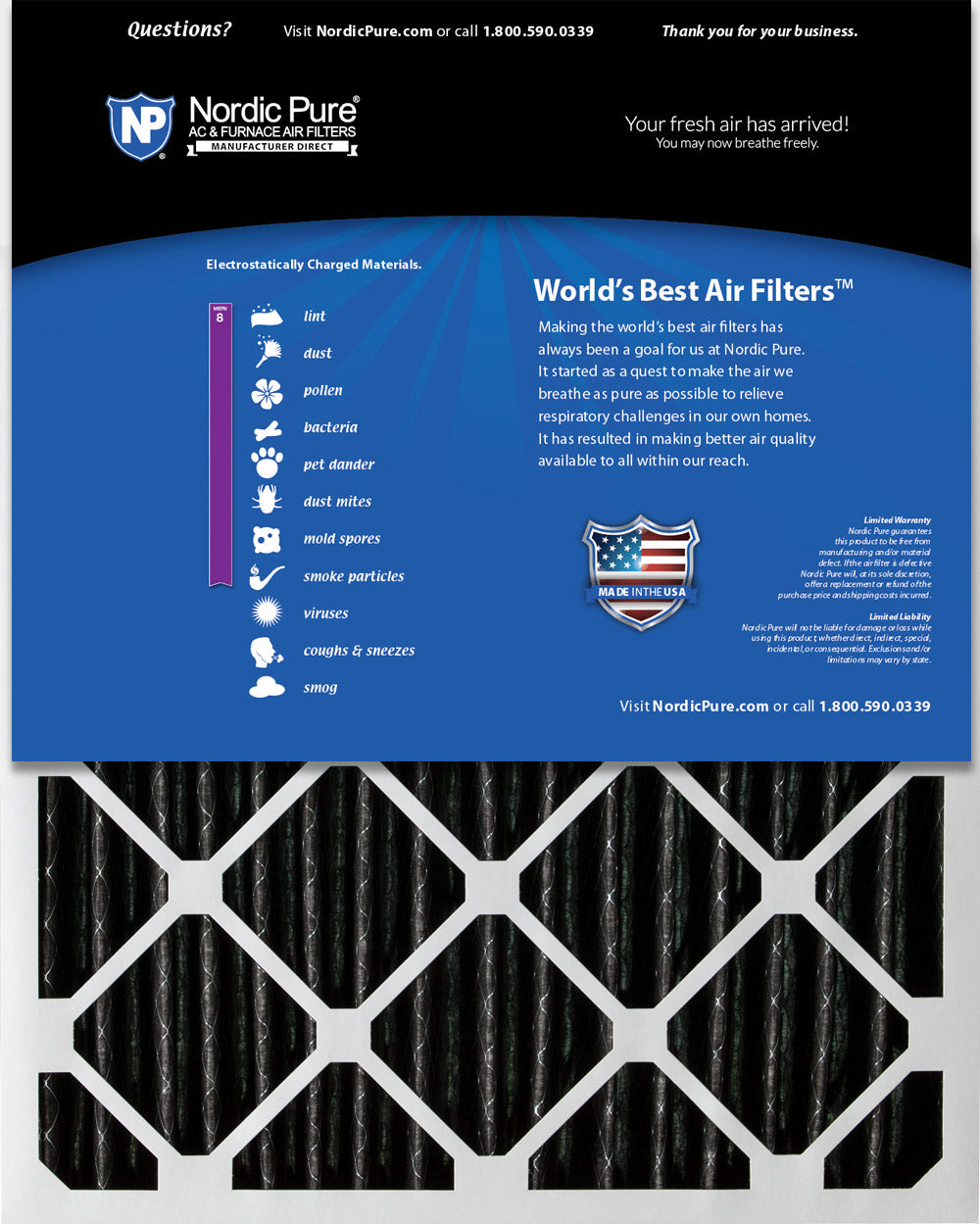 20x25x2 Furnace Air Filters MERV 8 Pleated Plus Carbon