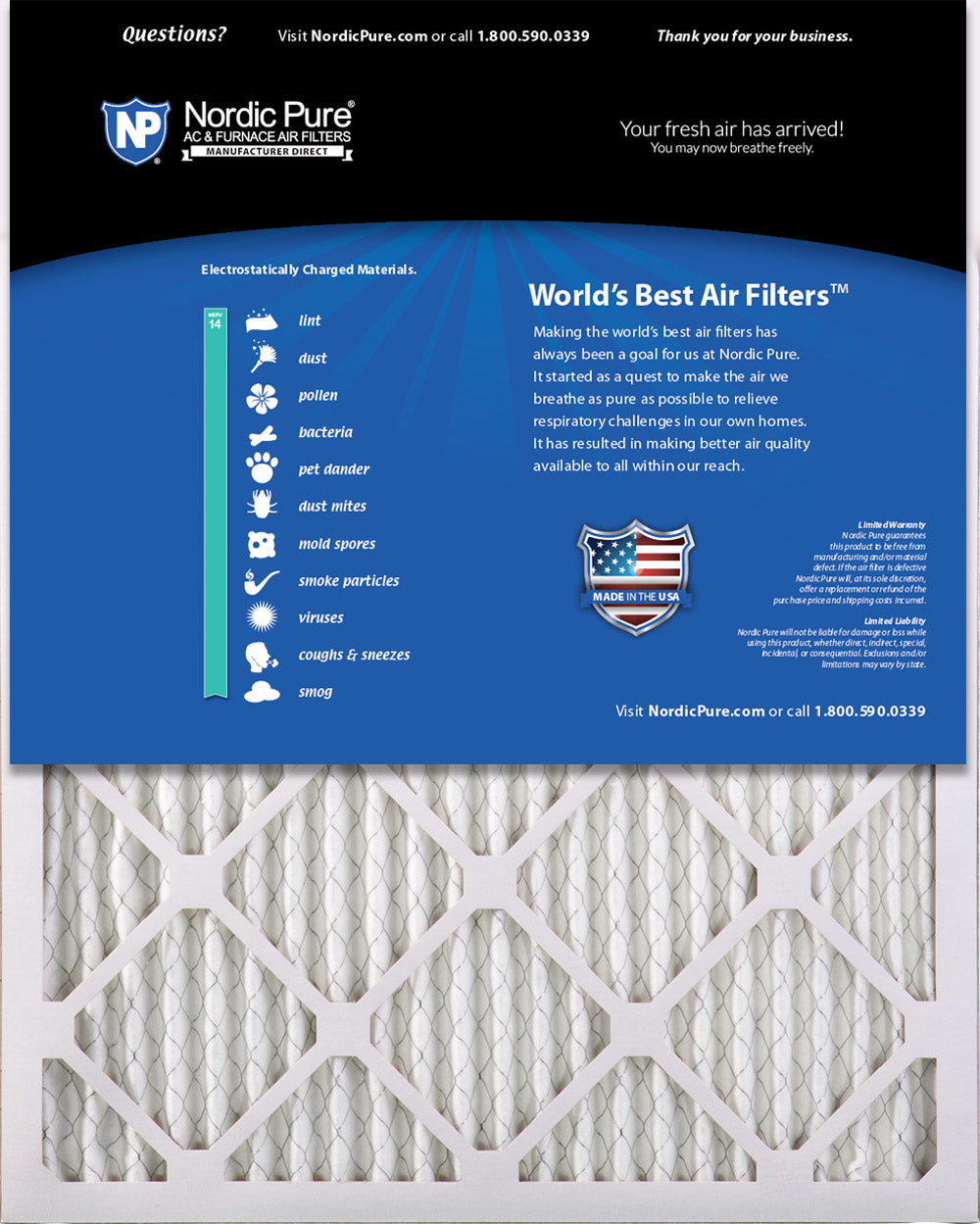 18x20x1 Pleated MERV 14 Air Filters