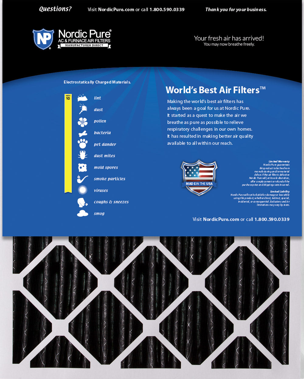 20x25x5 (4 3/8) Honeywell/Lennox Replacement Air Filters MERV 10 Pleated Plus Carbon