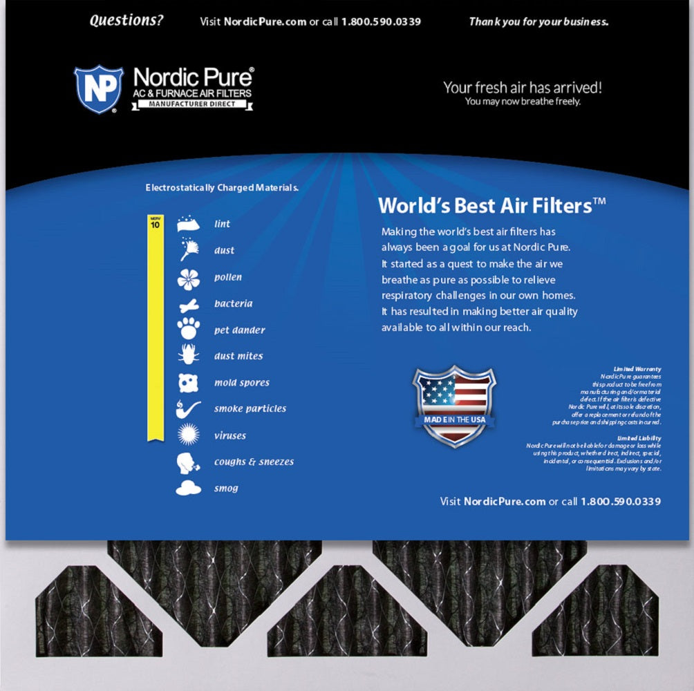 20x20x1 Furnace Air Filters MERV 10 Pleated Plus Carbon