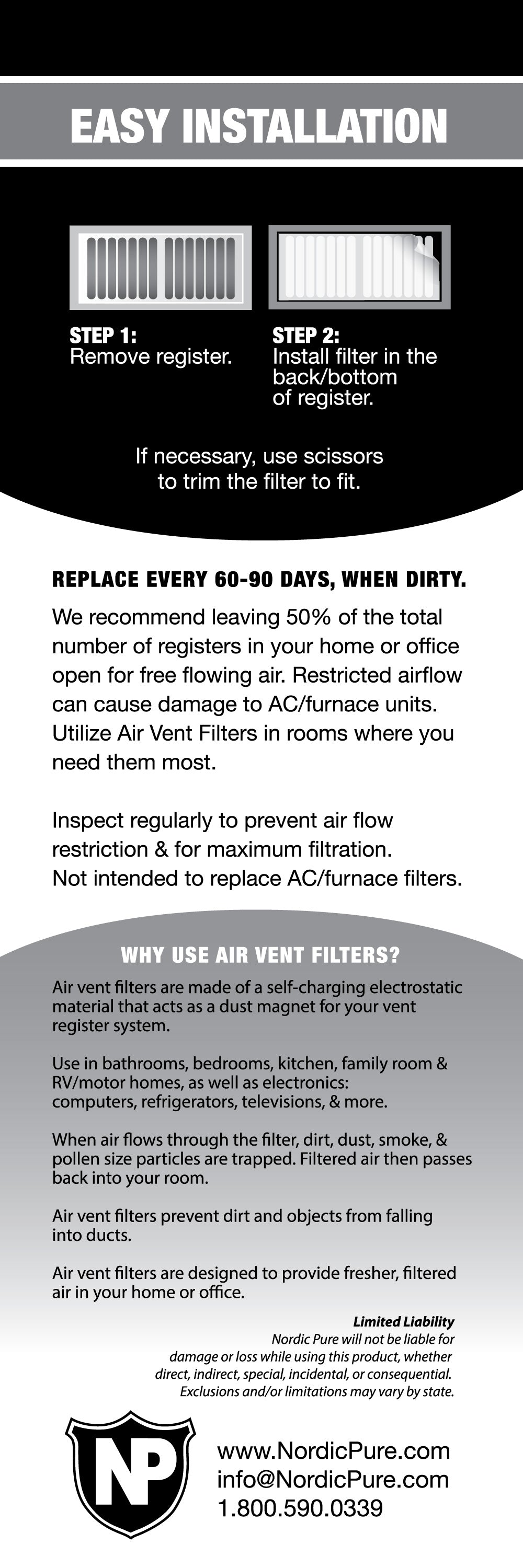 Diaper Odor Reducing Pure Carbon Air Vent Filters 4x12 (Register Vent Filters)