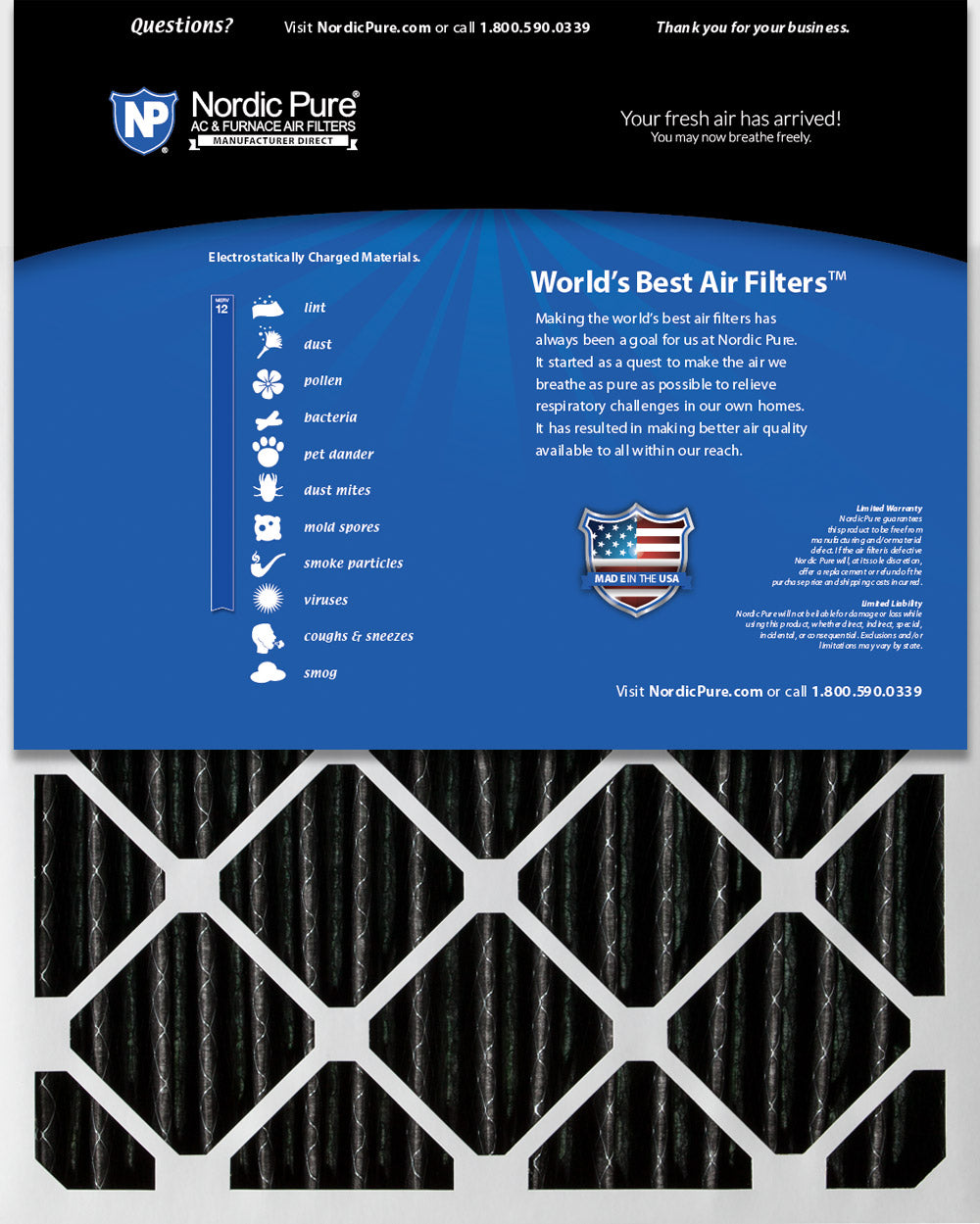 18x25x2 Furnace Air Filters MERV 12 Pleated Plus Carbon