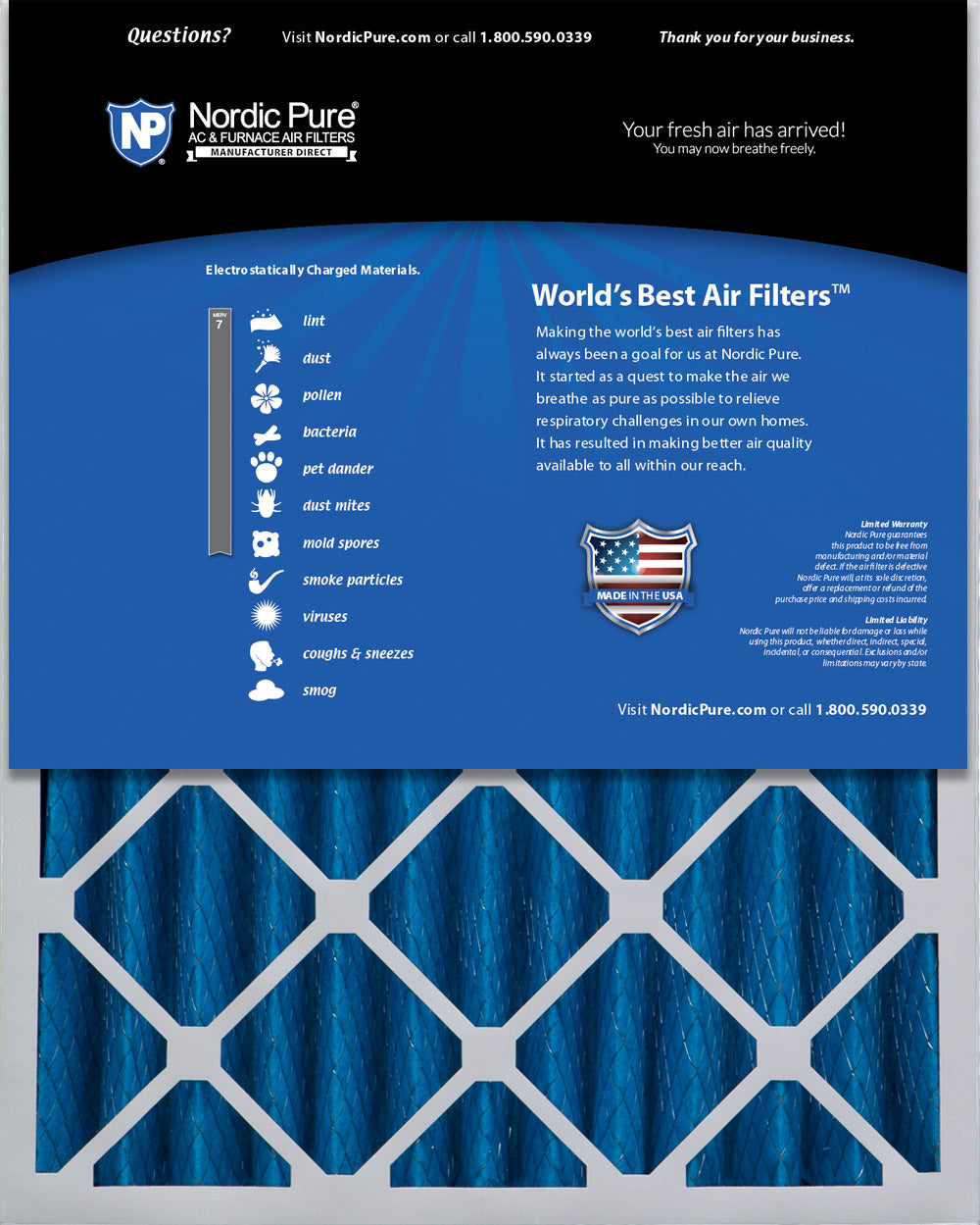 16x25x4 (3 5/8) Pleated MERV 7 Air Filters