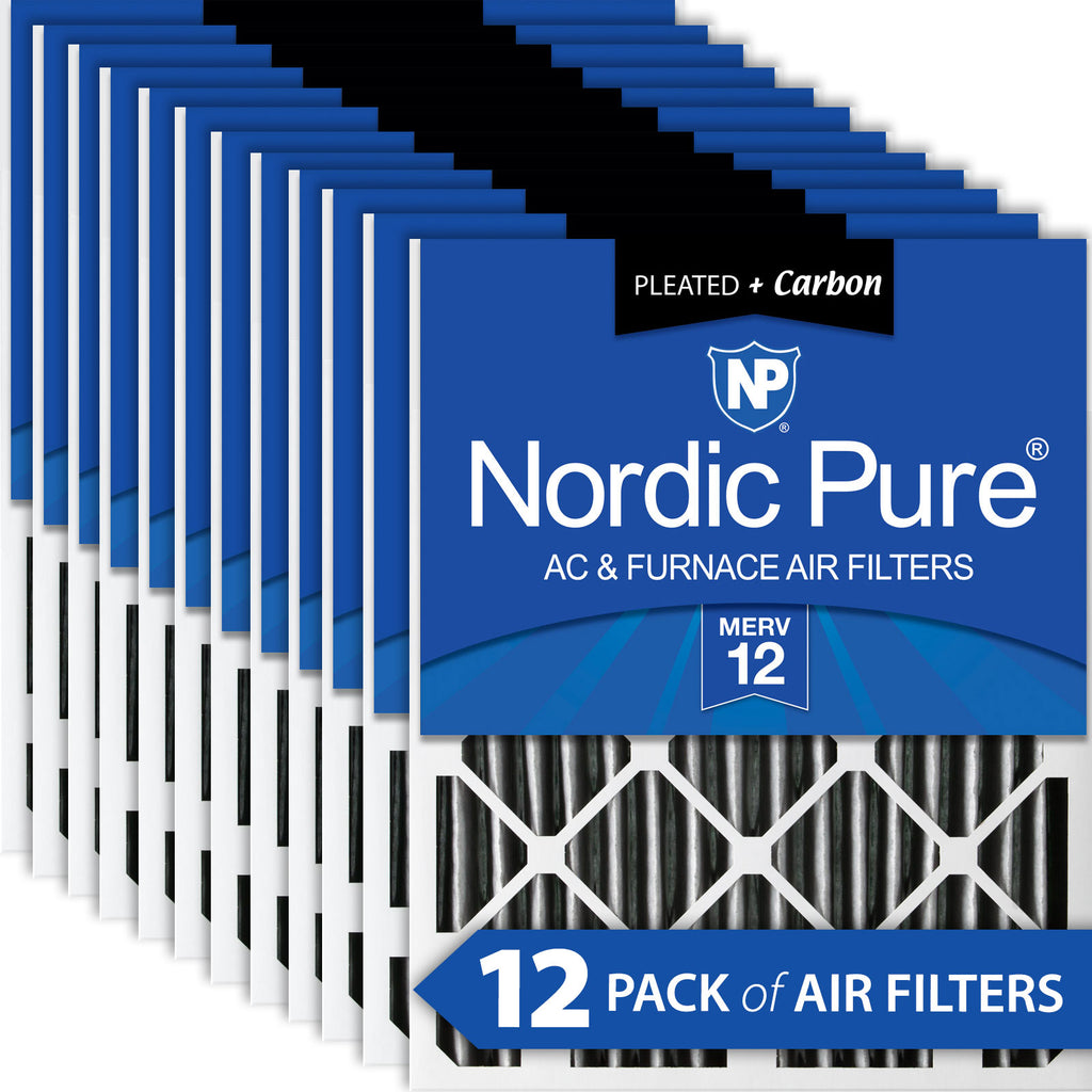 12x25x2 Furnace Air Filters MERV 12 Pleated Plus Carbon