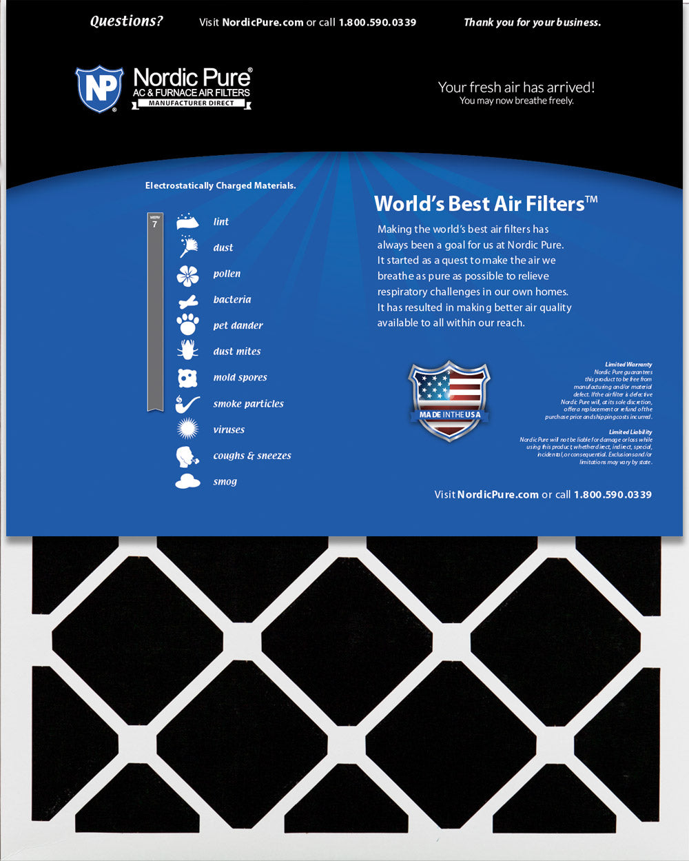6x30x1 Exact MERV 7 Plus Carbon AC Furnace Filters