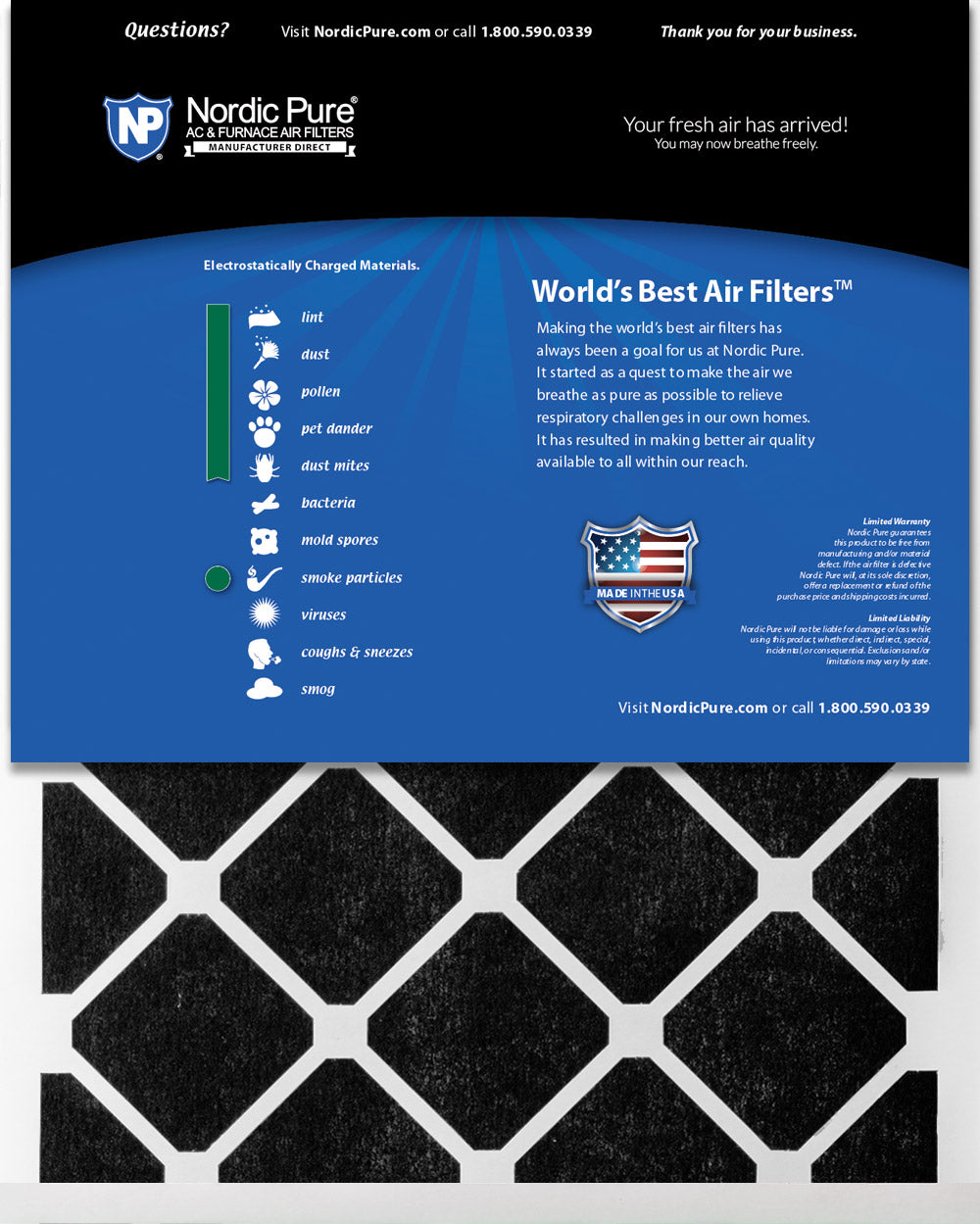 16x25x1 Pure Green Plus Carbon Eco-Friendly AC Furnace Air Filters