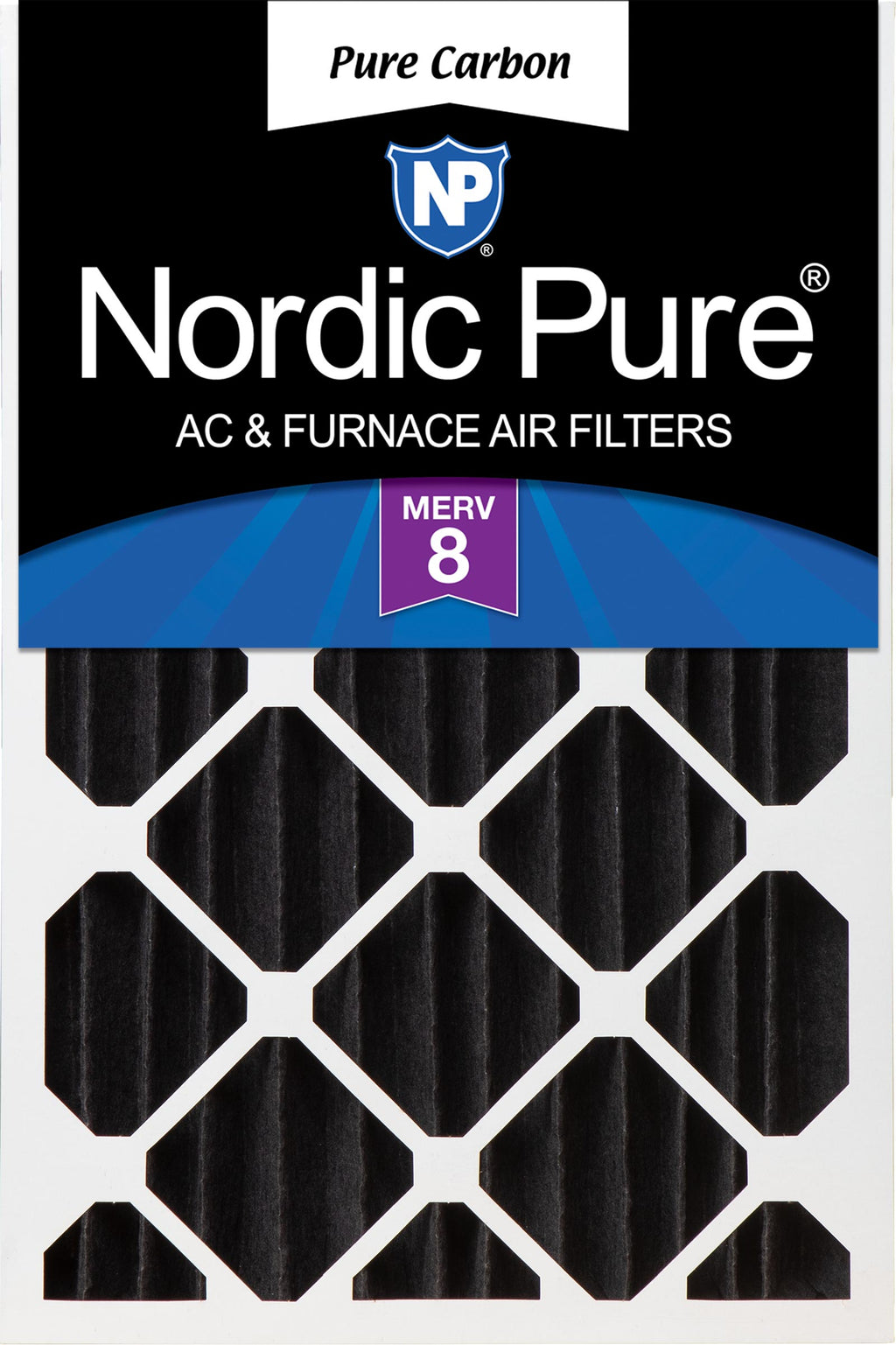 16x25x4 (3 5/8) Pure Carbon Pleated Odor Reduction Merv 8 Furnace Filter