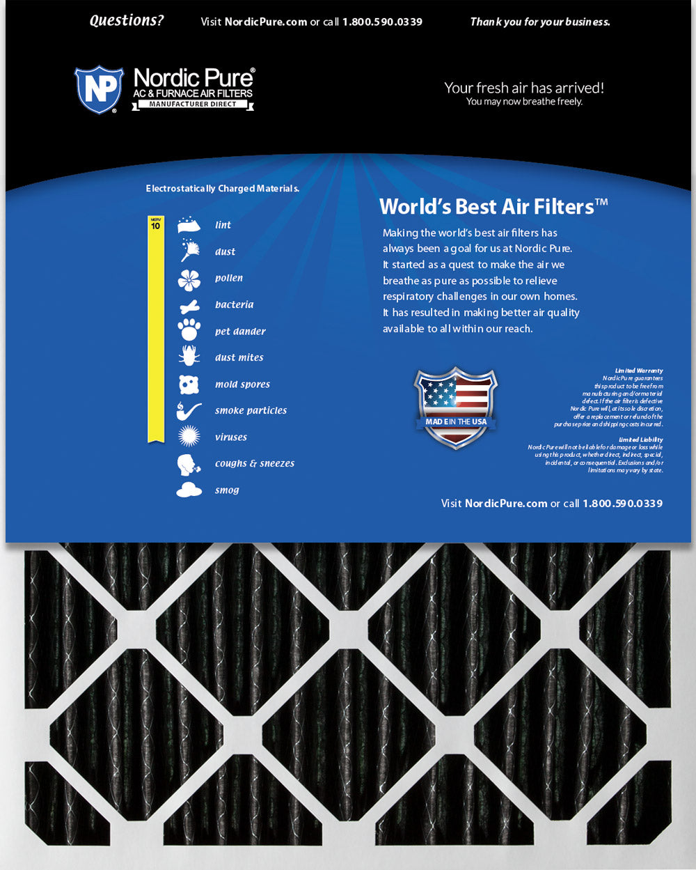 20x35x2 Furnace Air Filters MERV 10 Pleated Plus Carbon