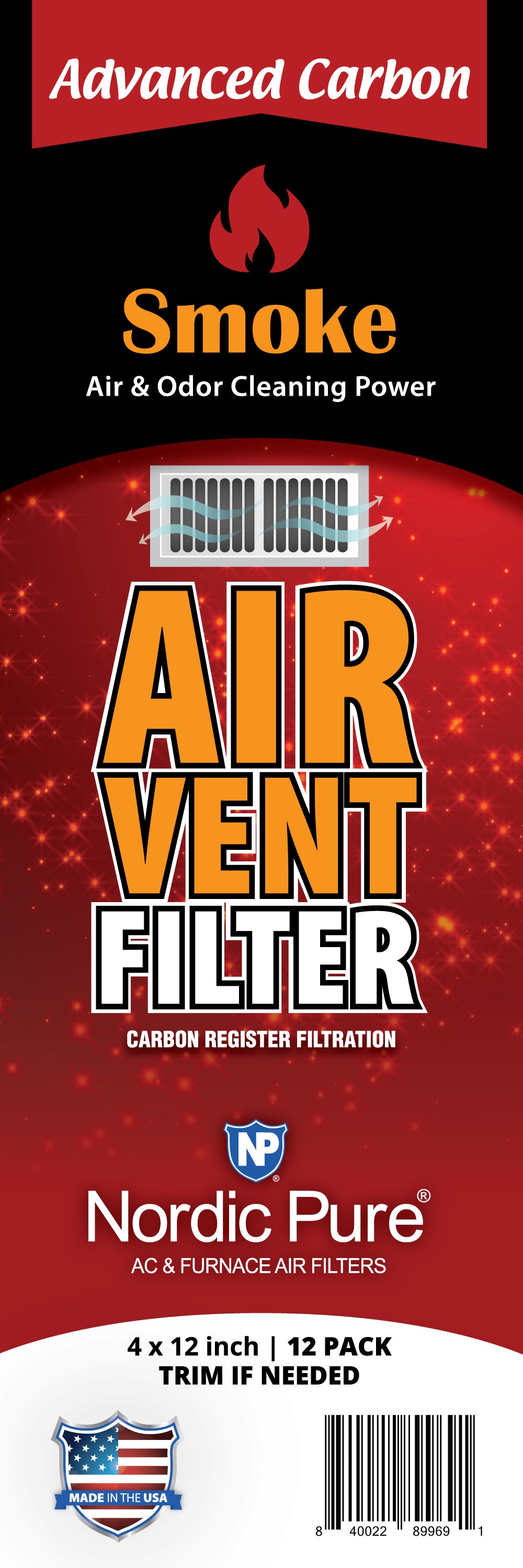 Smoke Odor Reducing Advanced Carbon Air Vent Filters 4x12 (Register Vent Filters)