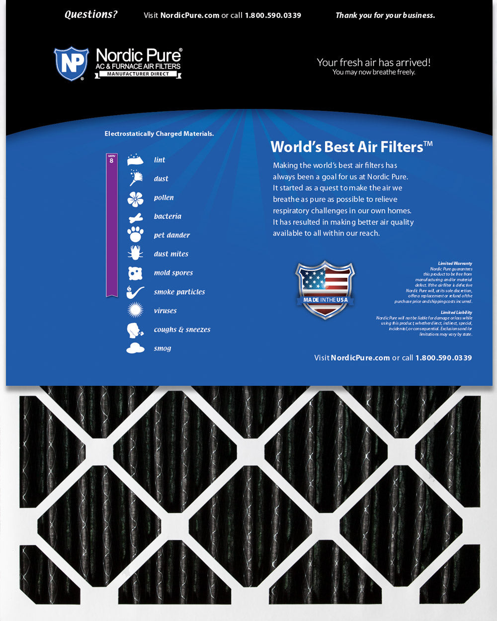 16x20x4 (3 5/8) Furnace Air Filters MERV 8 Pleated Plus Carbon