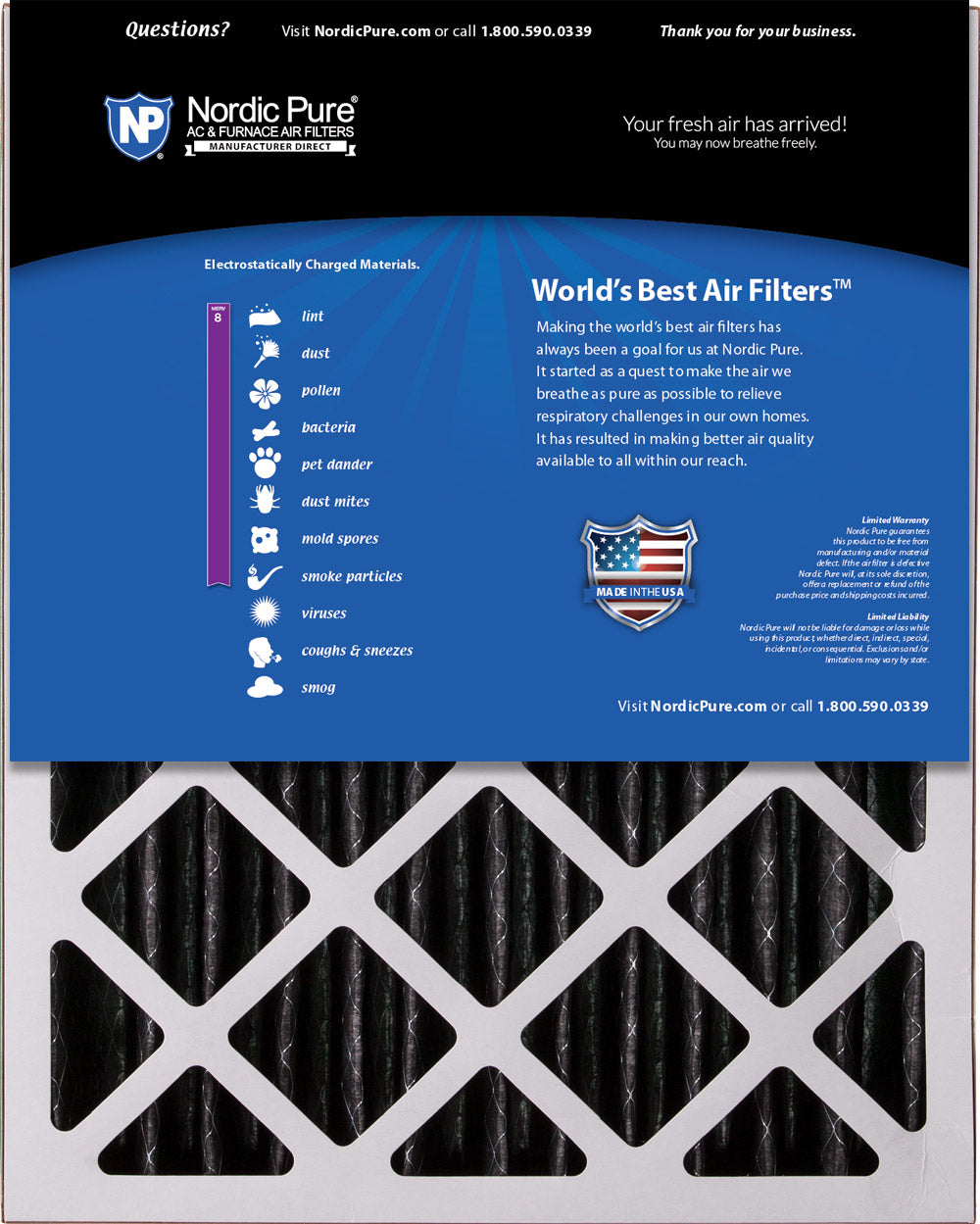 16x20x5 (4 3/8) Honeywell/Lennox Replacement Air Filters MERV 8 Pleated Plus Carbon