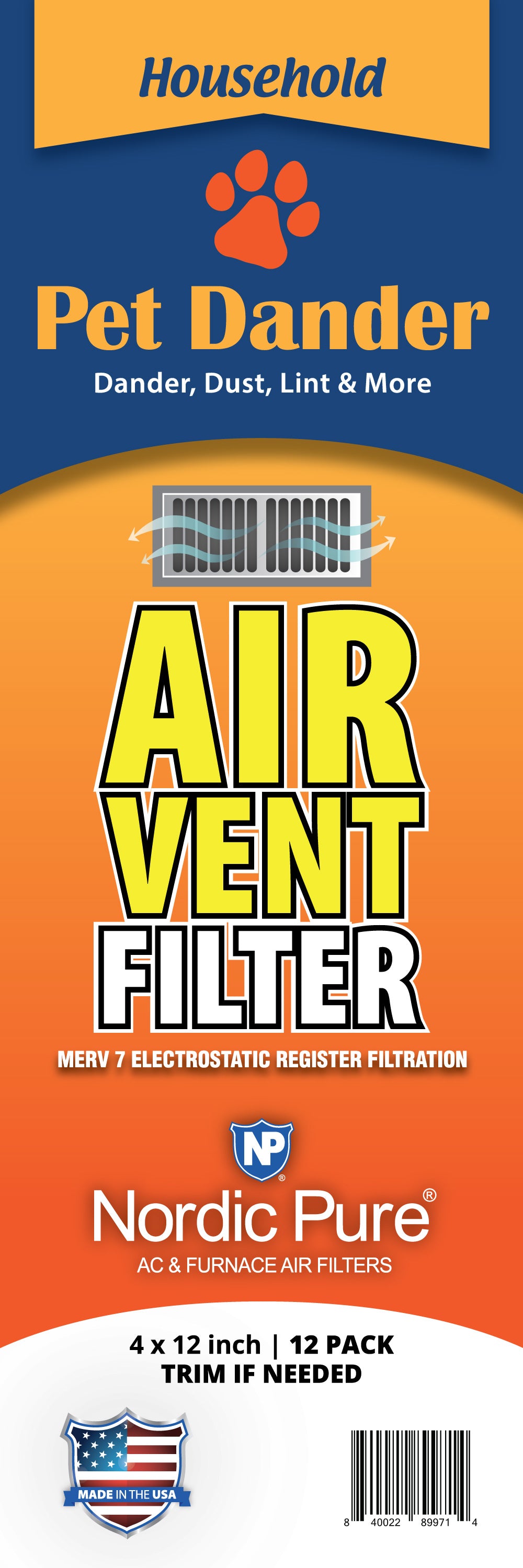 Pet Dander Reducing Air Vent Filters 4x12 (Register Vent Filters)