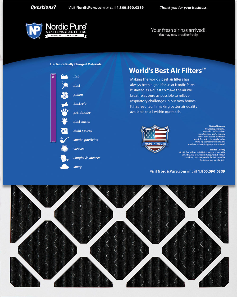 16x30x1 Pure Carbon Pleated Odor Reduction Furnace Air Filters