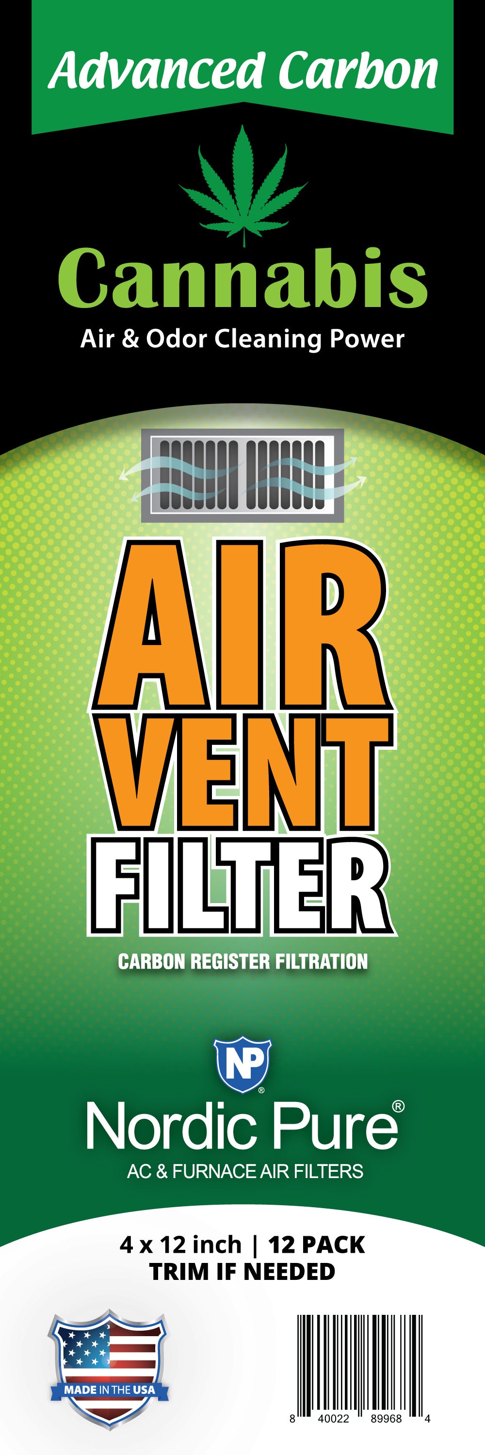 Cannabis Odor Reducing Advanced Carbon Air Vent Filters 4x12 (Register Vent Filters)