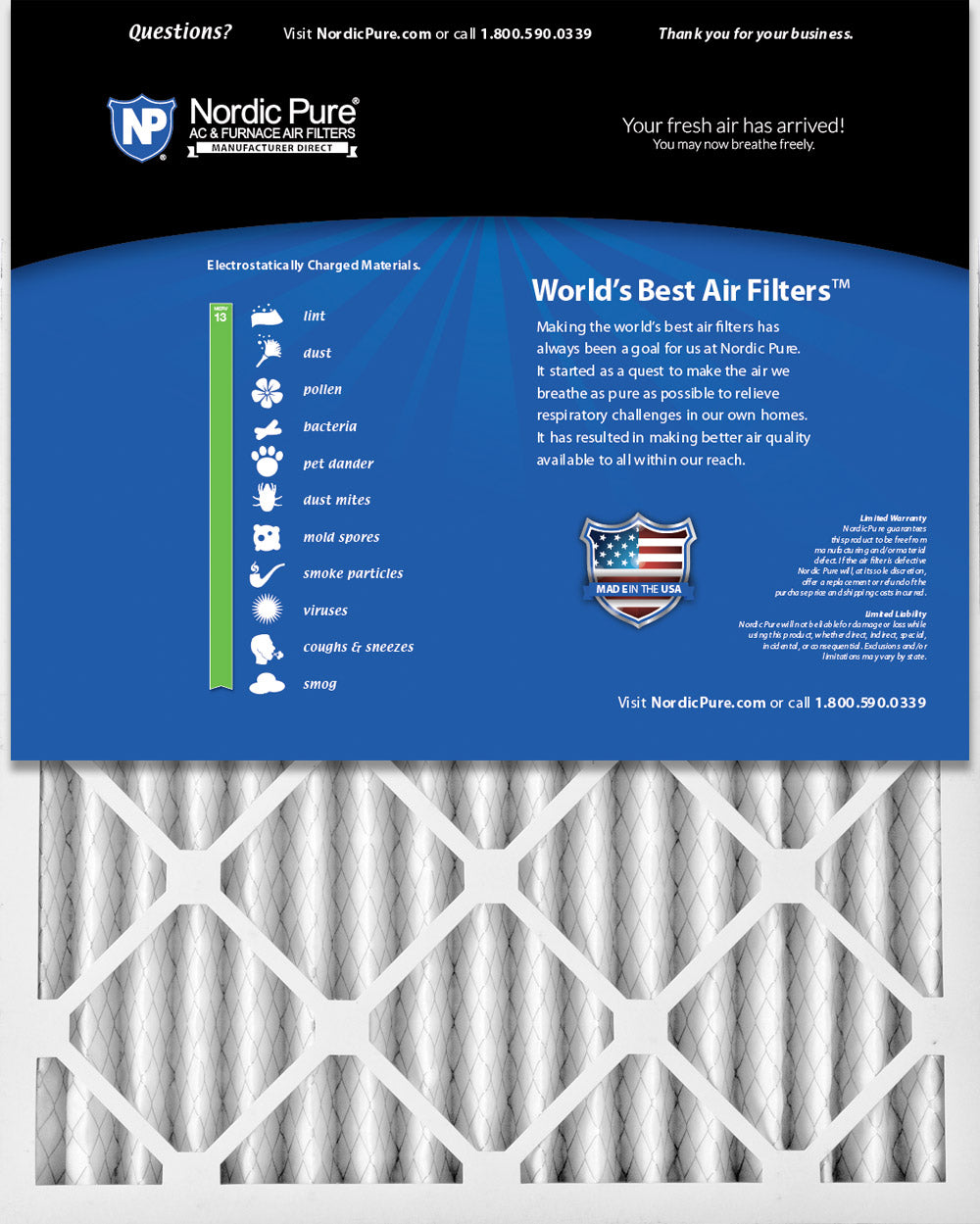 16x25x2 Pleated MERV 13 Air Filters