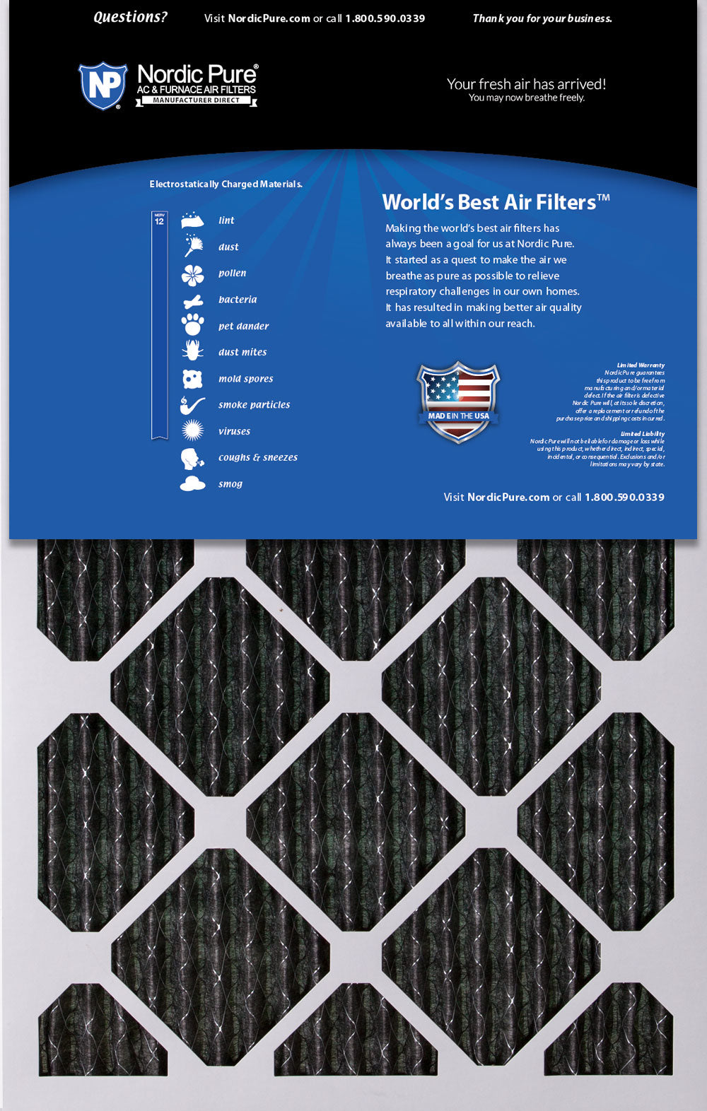 10x20x1 Furnace Air Filters MERV 12 Pleated Plus Carbon