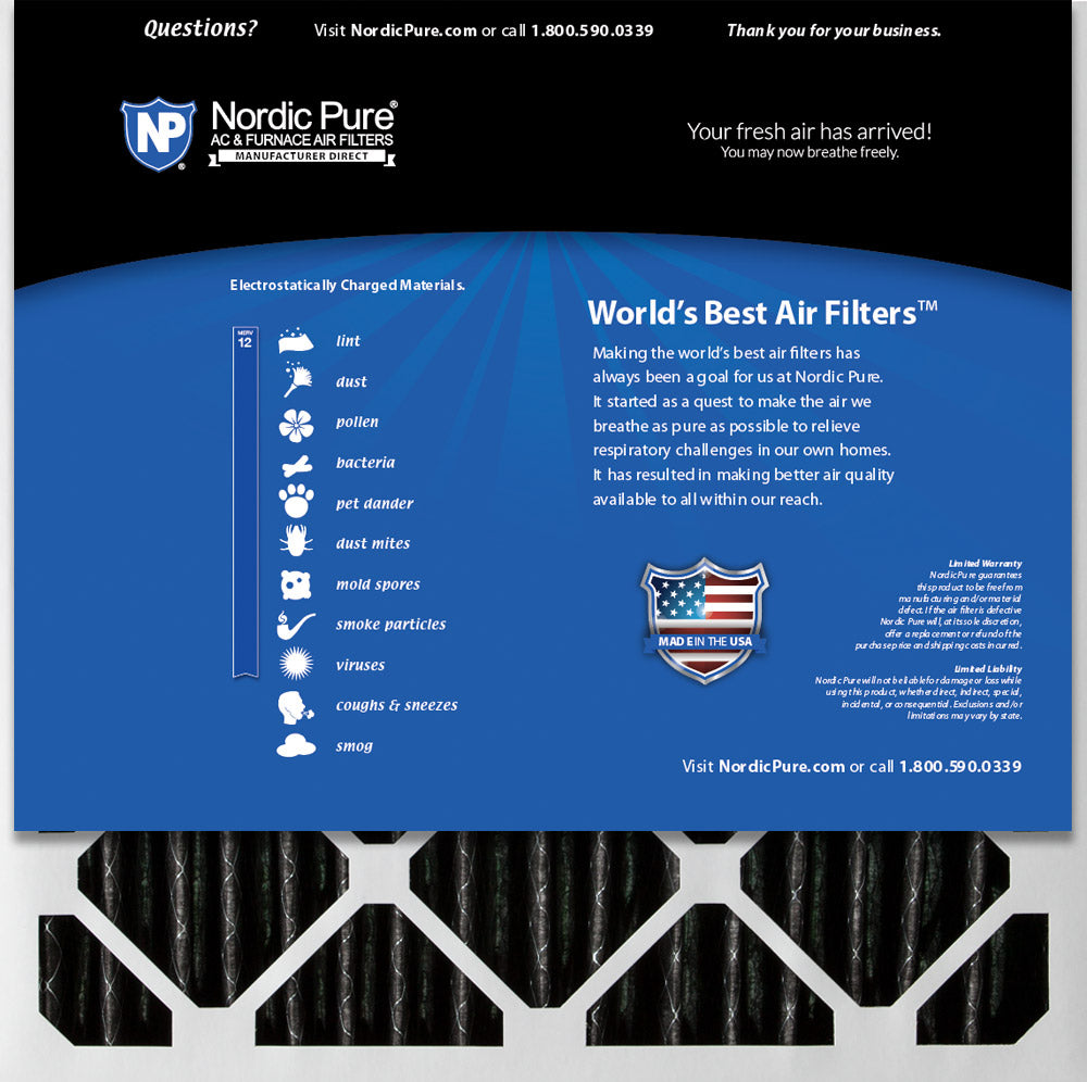 18x18x2 Furnace Air Filters MERV 12 Pleated Plus Carbon