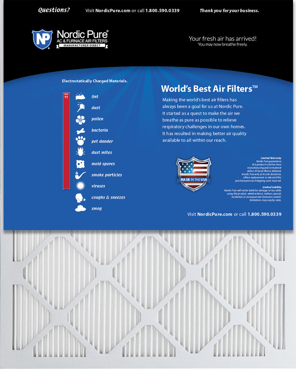 20x30x1 Nordic Pure Tru Mini Pleat MERV 11 AC Furnace Air Filters
