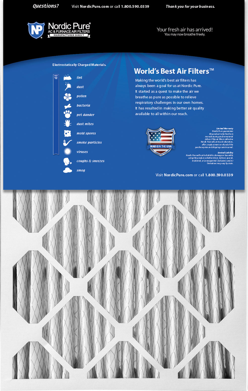 16x25x5 (4 3/8) Honeywell/Lennox Replacement MERV 12 Air Filters