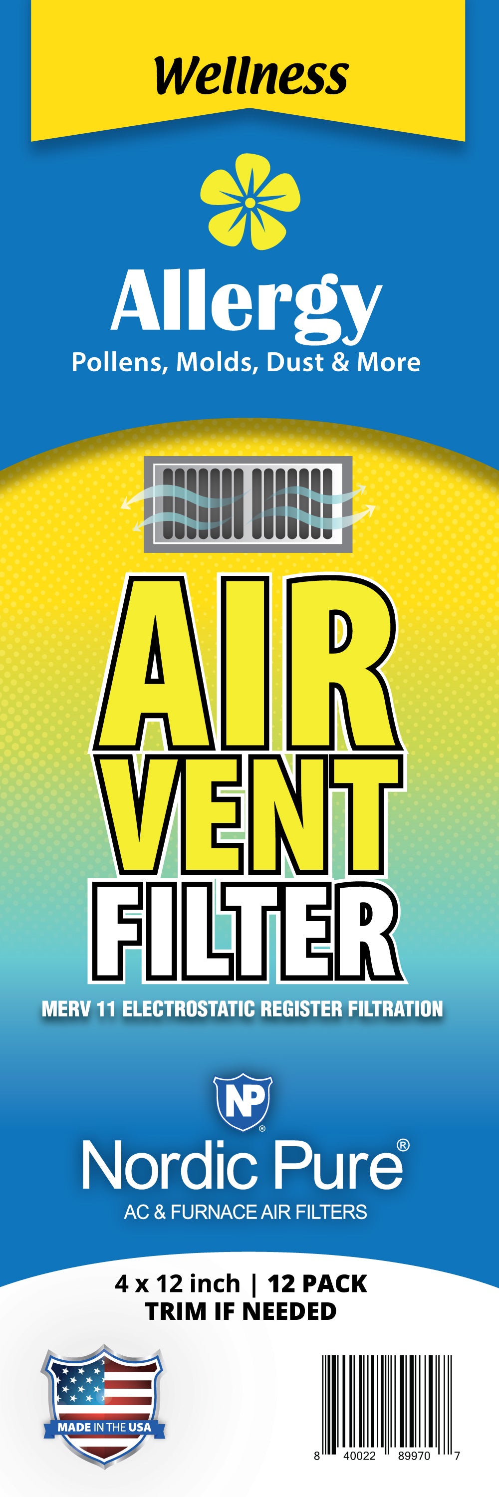 Allergy Reducing Air Vent Filters 4x12 (Register Vent Filters)