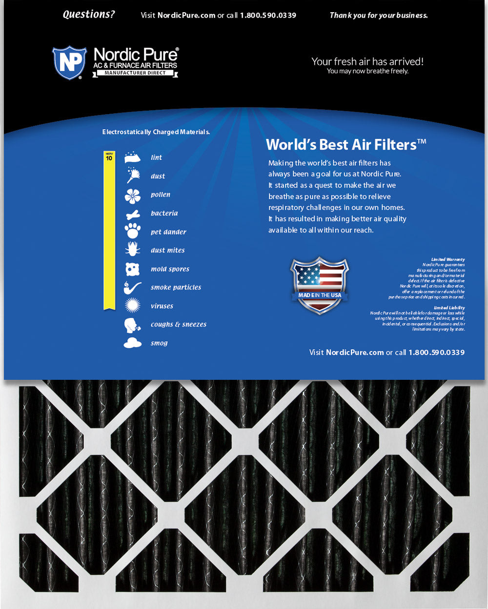 12x36x1 Furnace Air Filters MERV 10 Pleated Plus Carbon