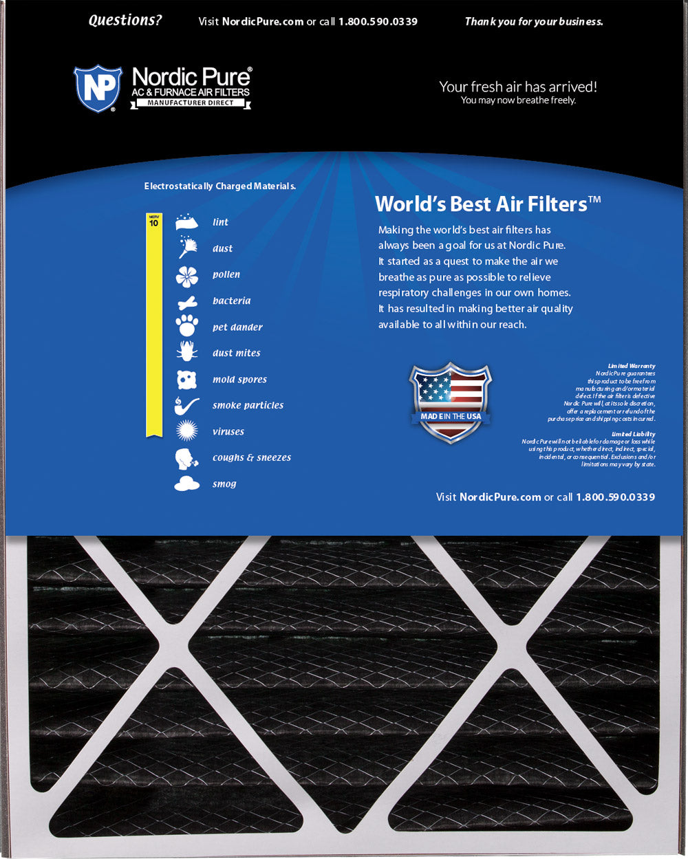 Air Bear 20x25x5 (4 7/8) Air Filter Replacement MERV 10 Pleated Plus Carbon