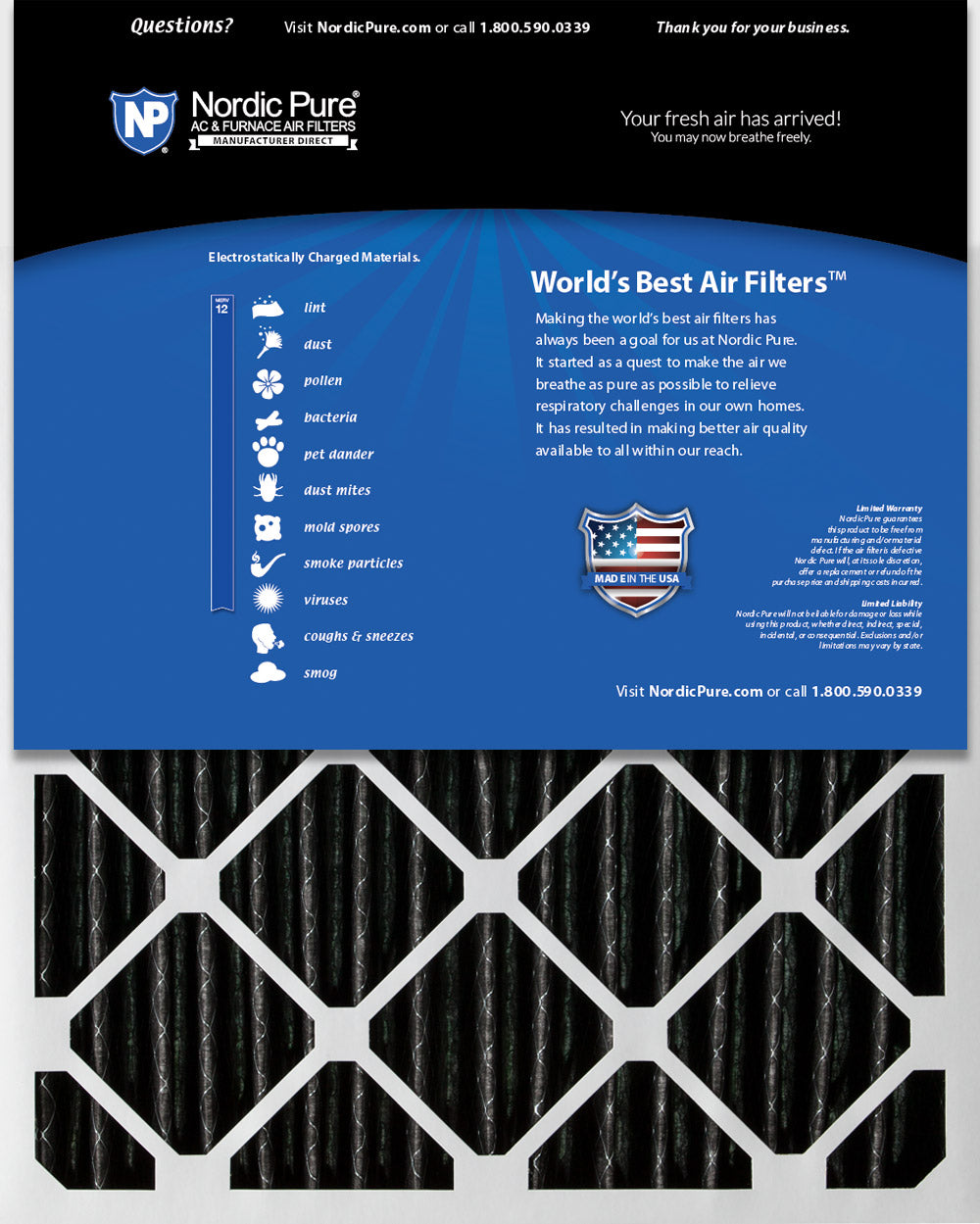 16x24x2 Furnace Air Filters MERV 12 Pleated Plus Carbon