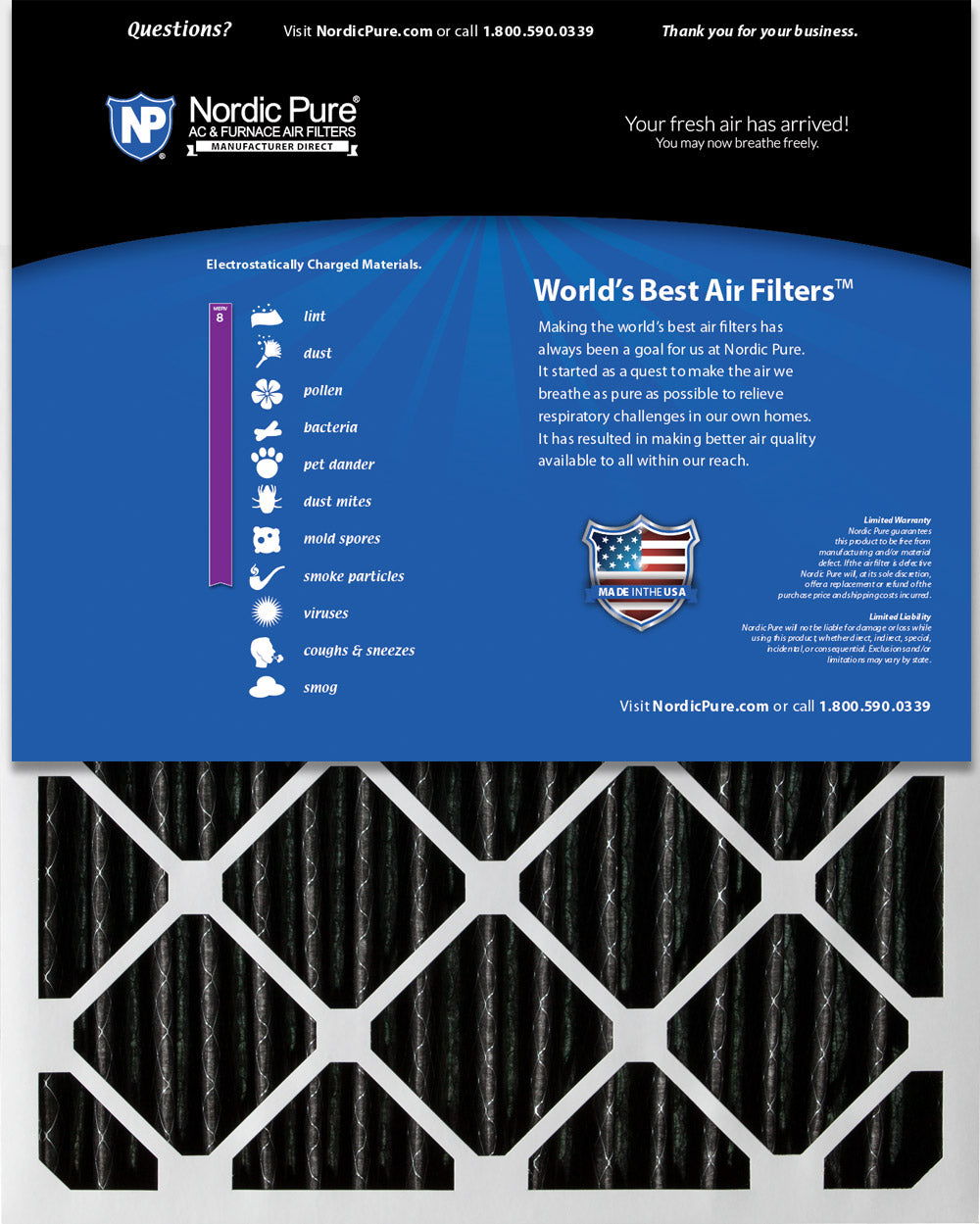 18x24x2 Furnace Air Filters MERV 8 Pleated Plus Carbon