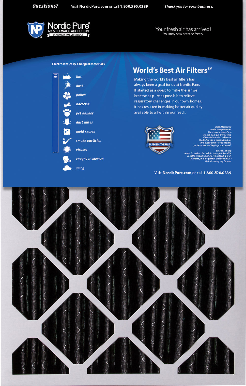 16x25x5 (4 3/8) Honeywell/Lennox Replacement Air Filters MERV 12 Pleated Plus Carbon