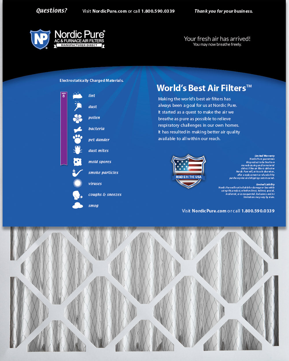 18x24x4 (3 5/8) Pleated MERV 8 Air Filters