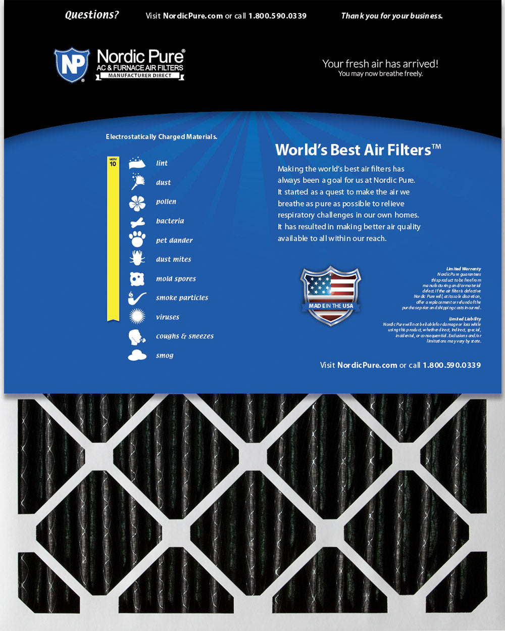 20x25x2 Furnace Air Filters MERV 10 Pleated Plus Carbon