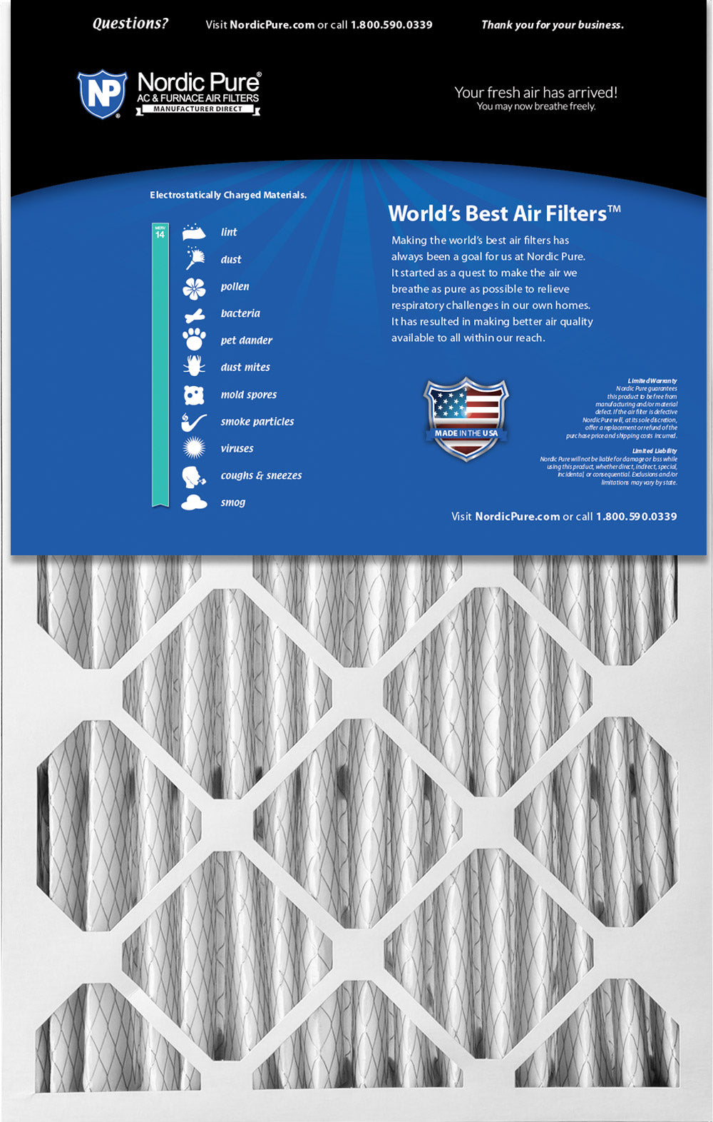16x25x5 (4 3/8) Honeywell/Lennox Replacement MERV 14 Air Filters