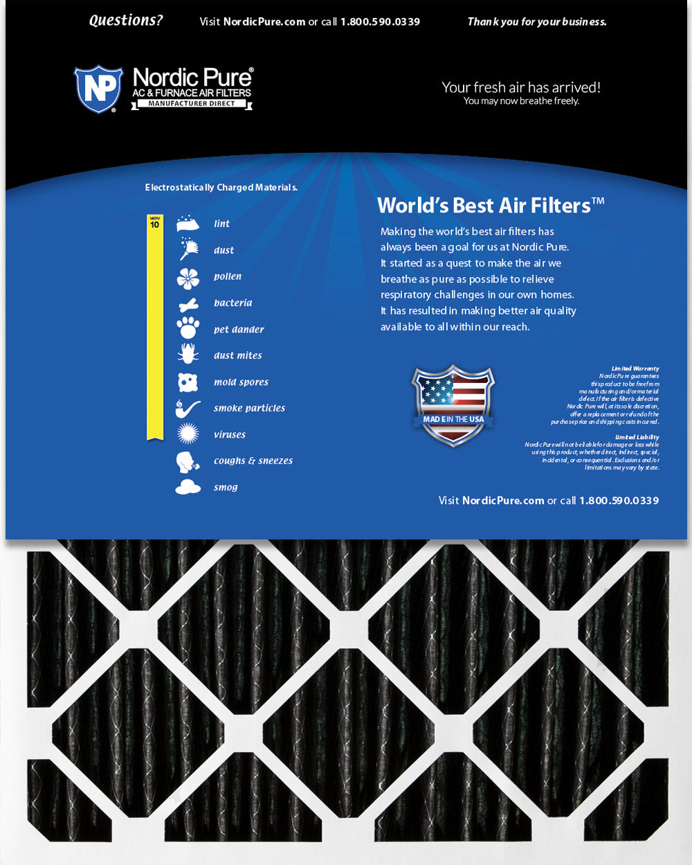 16x24x4 (3 5/8) Furnace Air Filters MERV 10 Pleated Plus Carbon