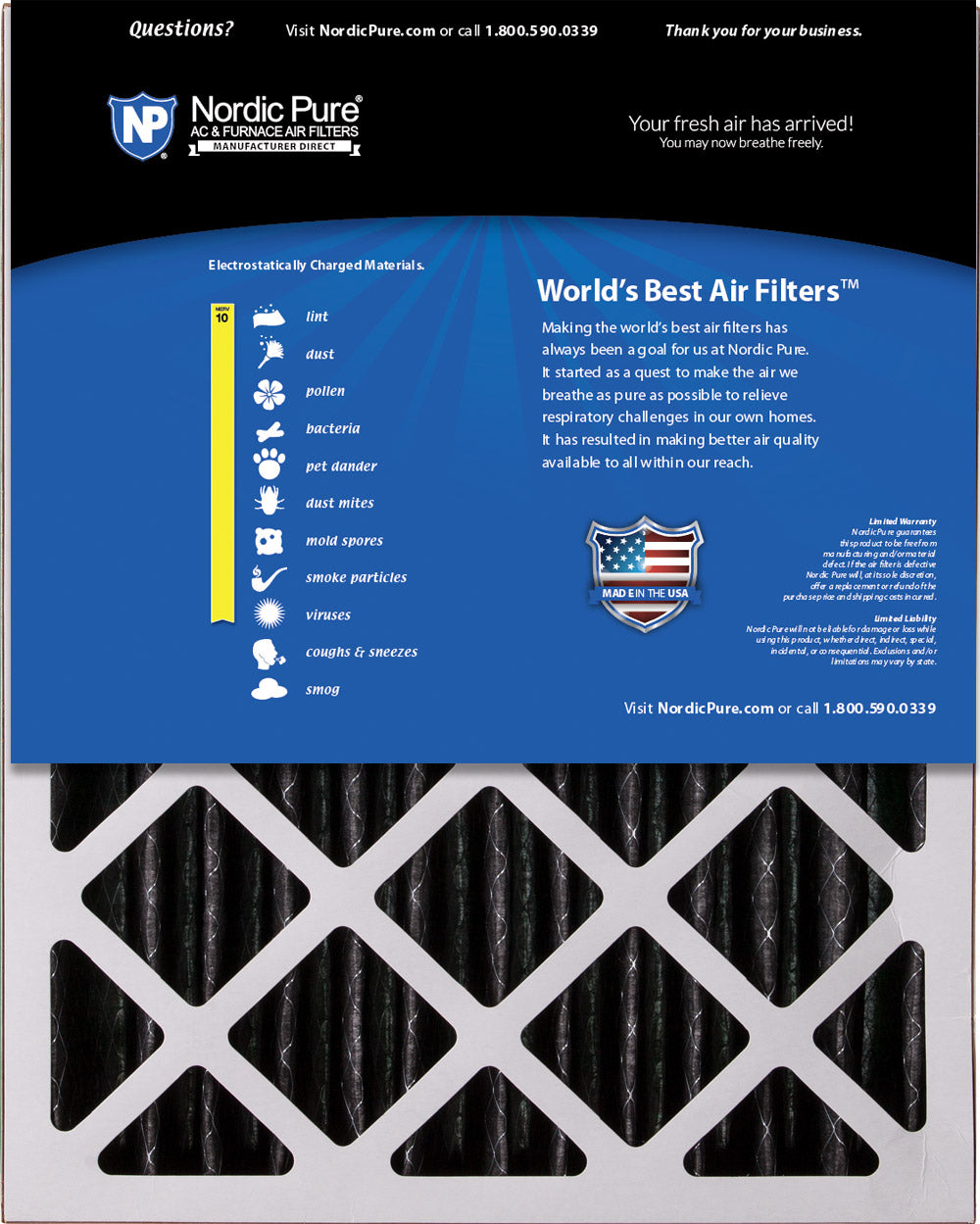 16x20x5 (4 3/8) Honeywell/Lennox Replacement Air Filters MERV 10 Pleated Plus Carbon