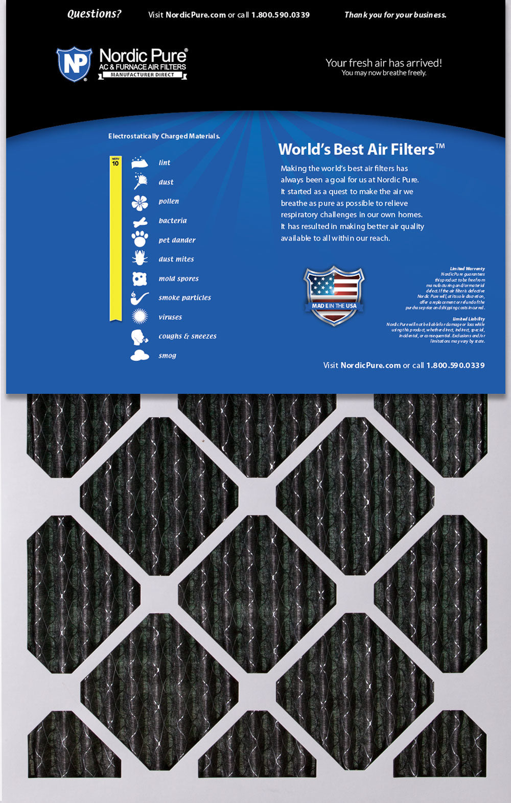 16x20x1 Furnace Air Filters MERV 10 Pleated Plus Carbon
